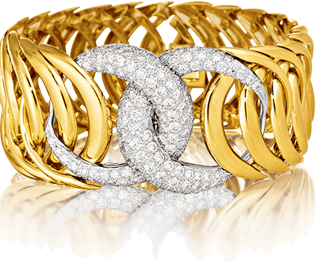 Gold and diamond double crescent bracelet
