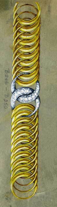Gold and diamond double crescent bracelet sketch