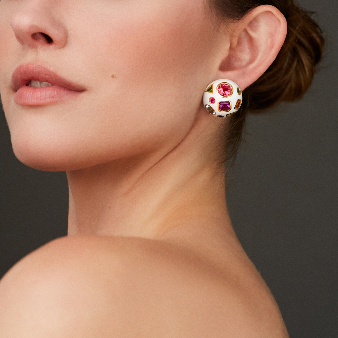 Fulco Earclips in white on model