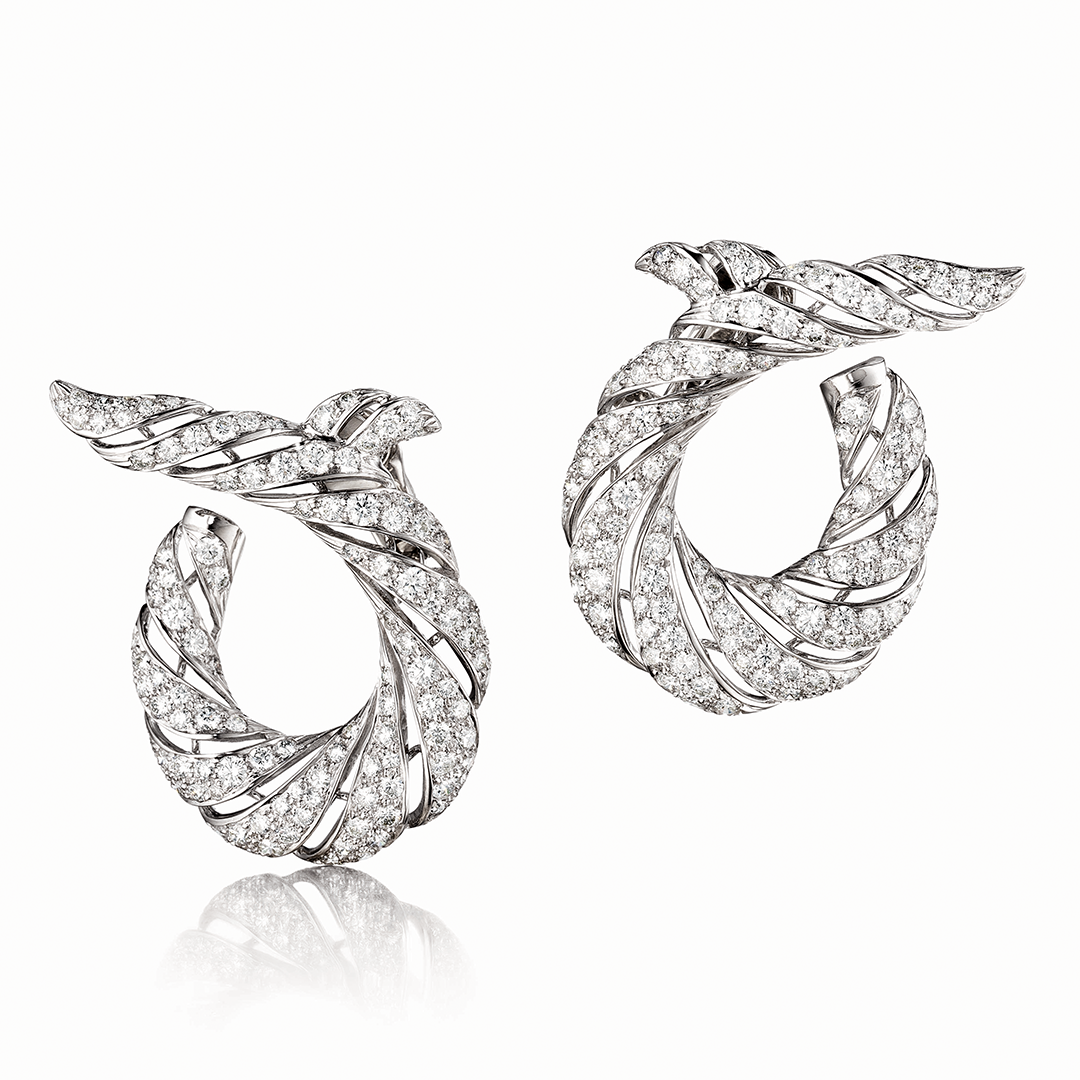 Twisted Horn Earclips in diamond and platinum