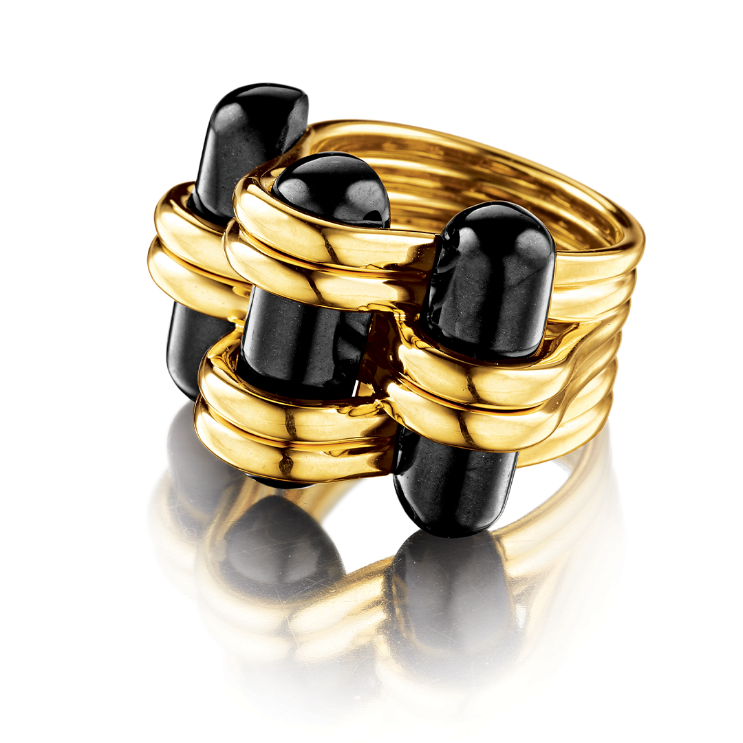 Trio Ring in Black Jade and Gold