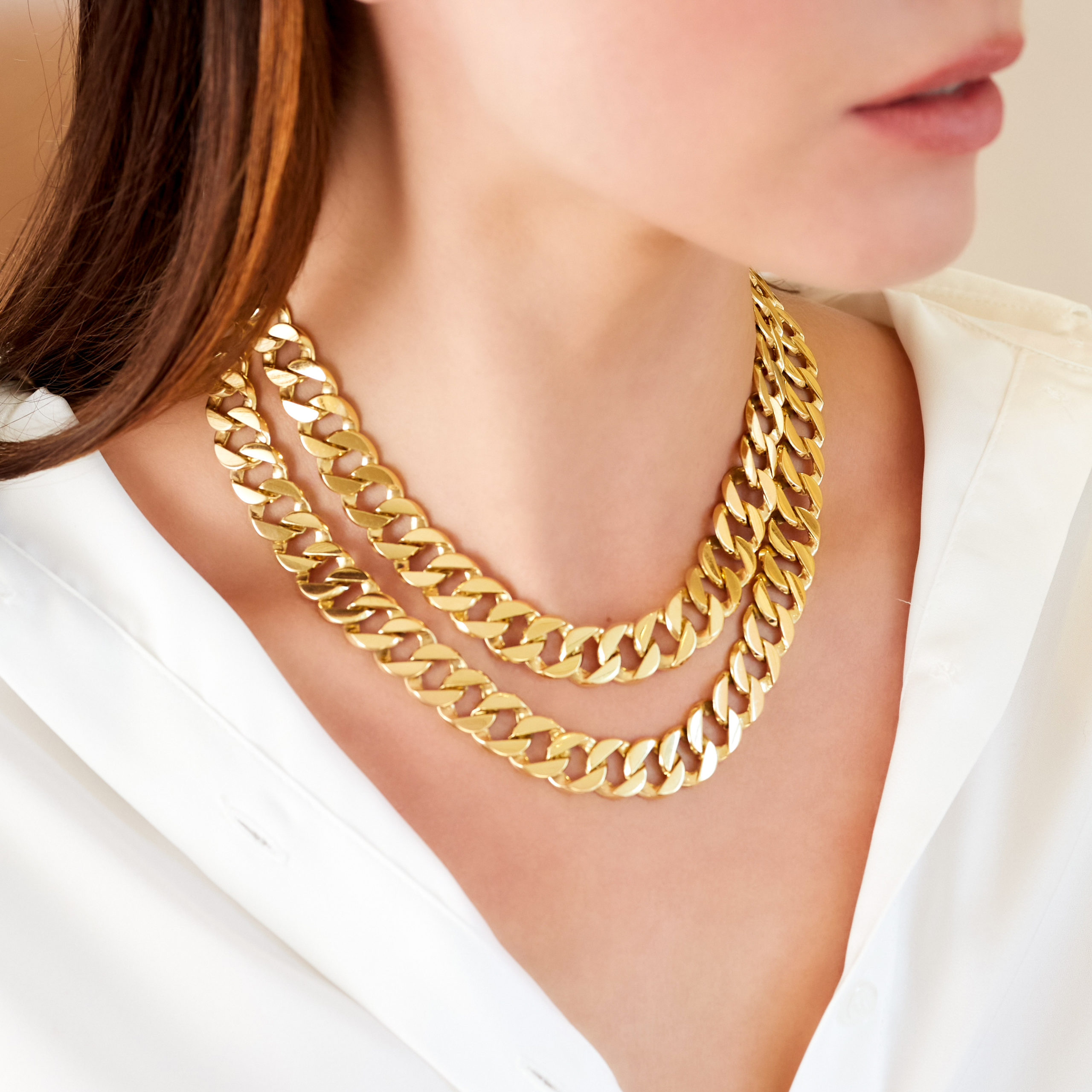 Double Wrap Curb-Link Necklace on model