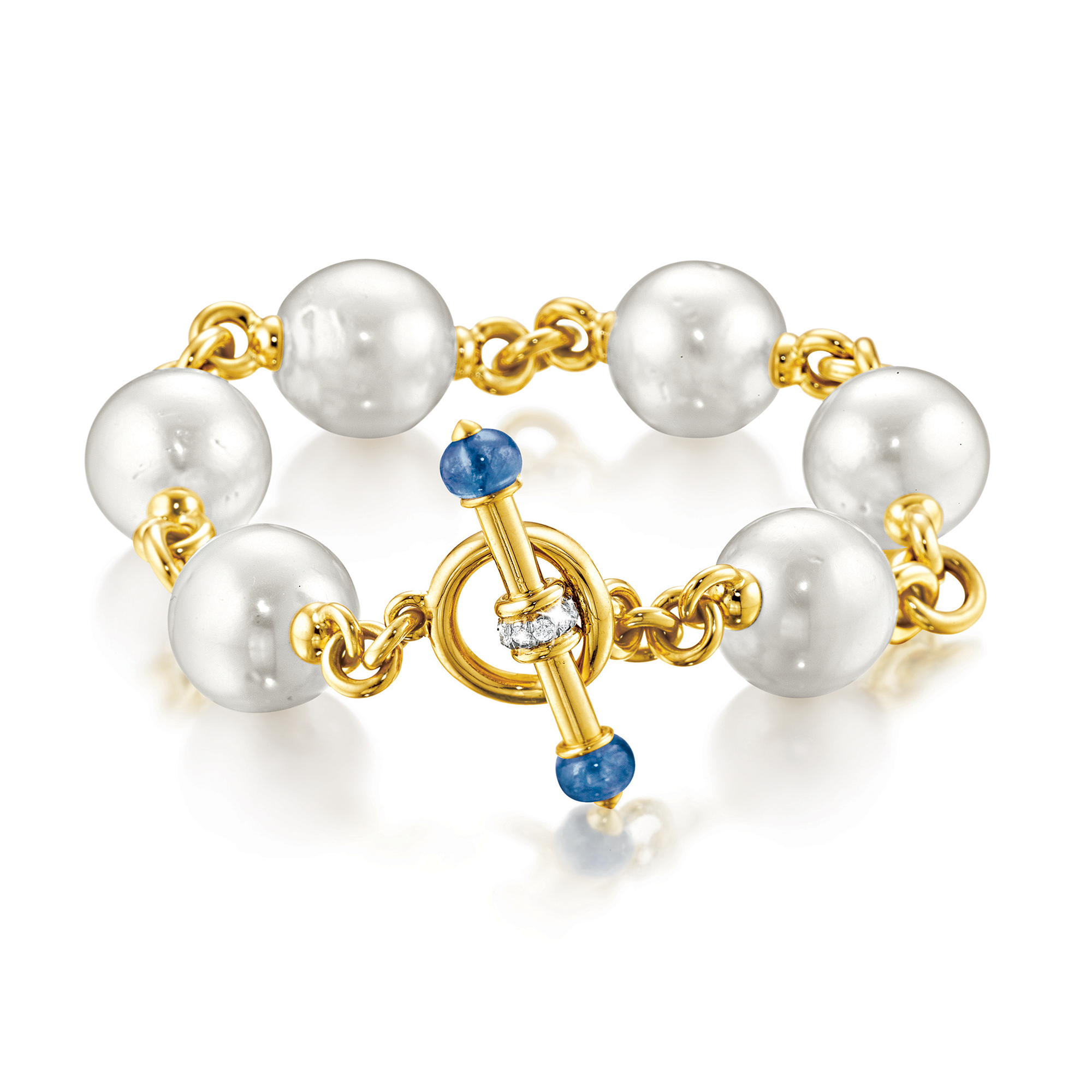 Toggle Bracelet in Pearl, sapphire, and diamond