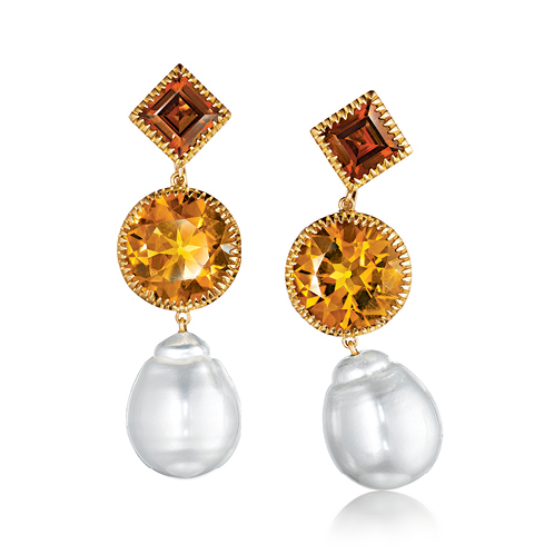 Verdura-Jewelry-Byzantine-Theodora-Earrings in Gold-Citrine and Pearl