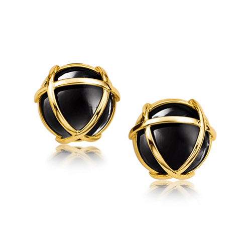 Verdura-Jewelry-Caged-Earclips in Gold and Onyx