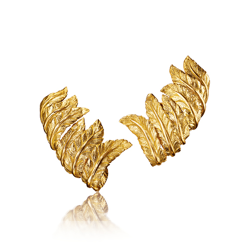Verdura-Jewelry-Feather-Cuff-Earclips-Gold