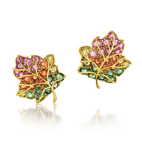 Verdura-Jewelry-Leaf-Earclips in Gold and Sapphire