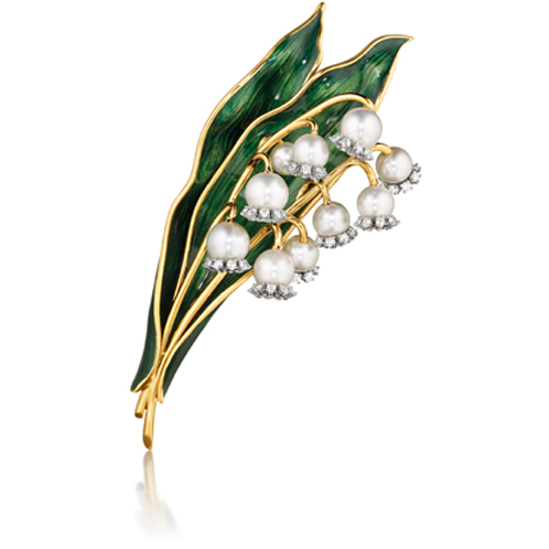 Verdura-Jewelry-Lily-of-the-Valley-Brooch-Gold-Pearl-Diamond-Enamel