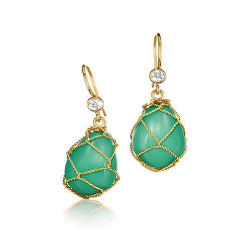 Verdura-Jewelry-Net-Drop-Earrings in Gold and Chrysoprase
