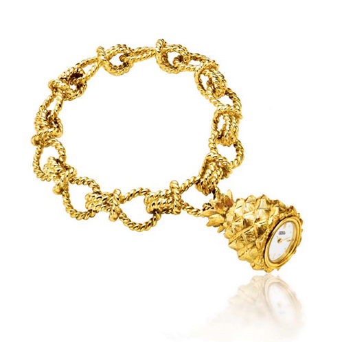 Verdura-Jewelry-Pineapple-Pendant-Bracelet-Watch-Gold