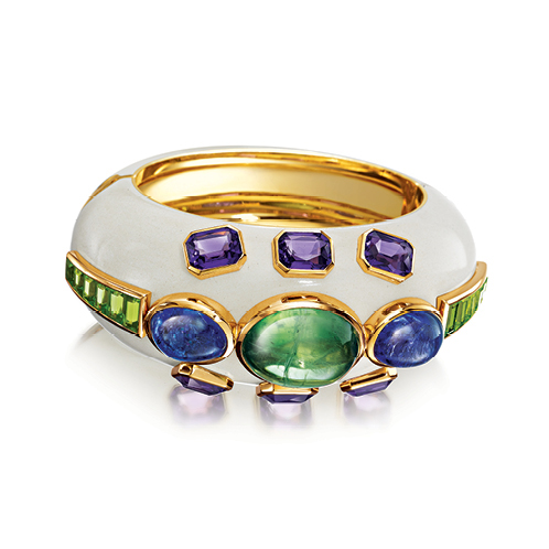 Verdura-Jewelry-Ravenna-Cuff-Gold-Tourmaline-Tanzanite-Amethyst-Peridot-Enamel