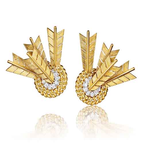 Verdura-Jewelry-Target-Earclips-Gold-Diamond