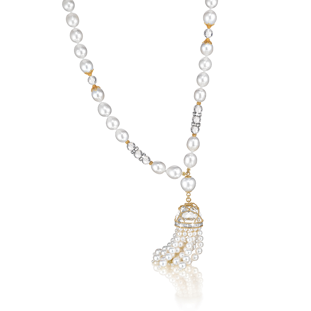 verdura pearl tassel necklace rock crystal web