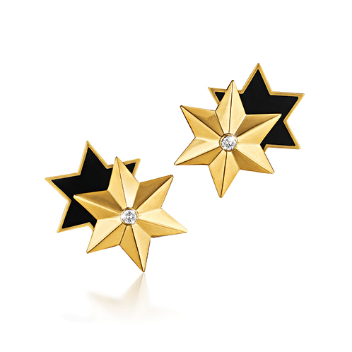 Verdura-Jewelry-Star-Earclips-Gold-Black-Enamel