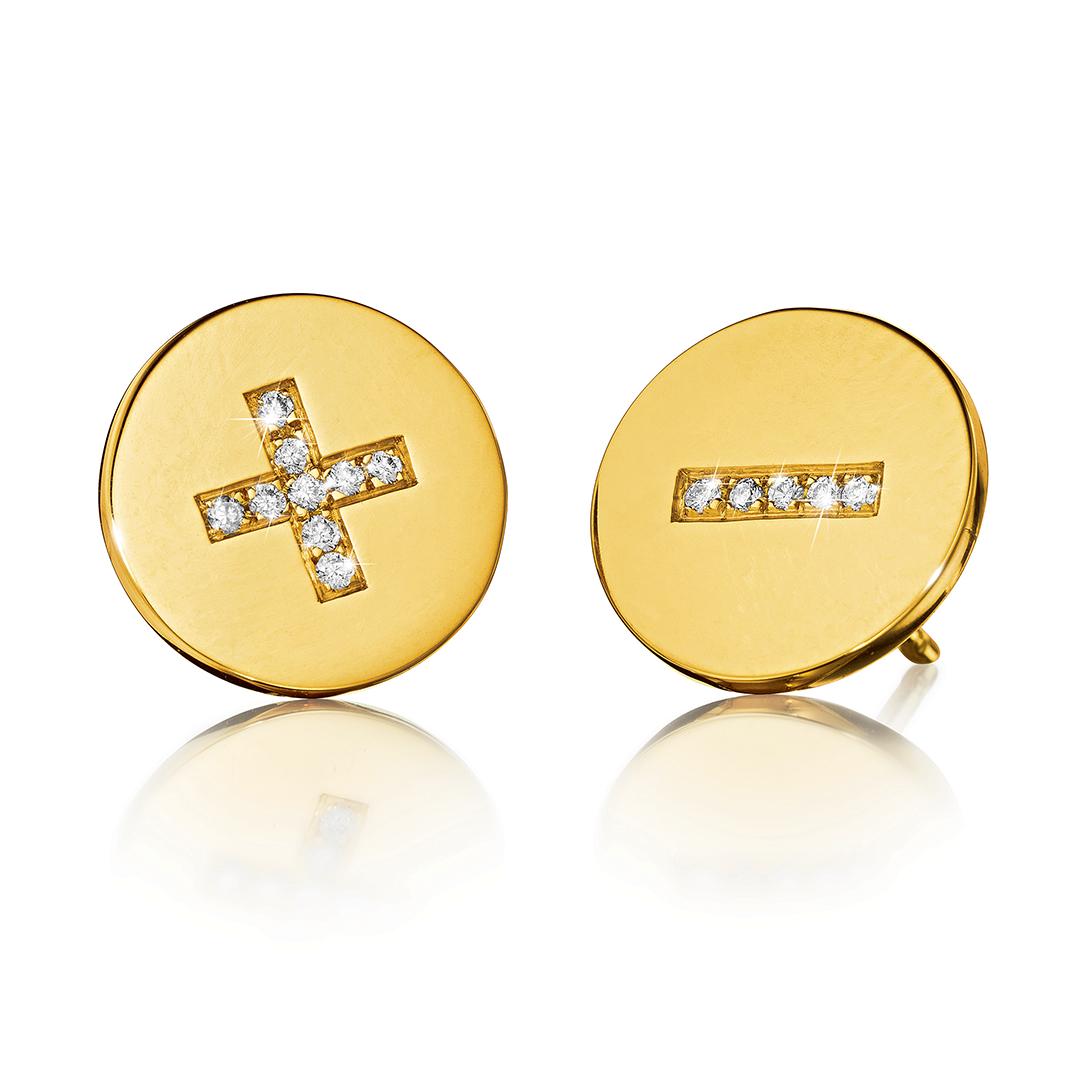 Plus and Minus Earrings gold and diamond