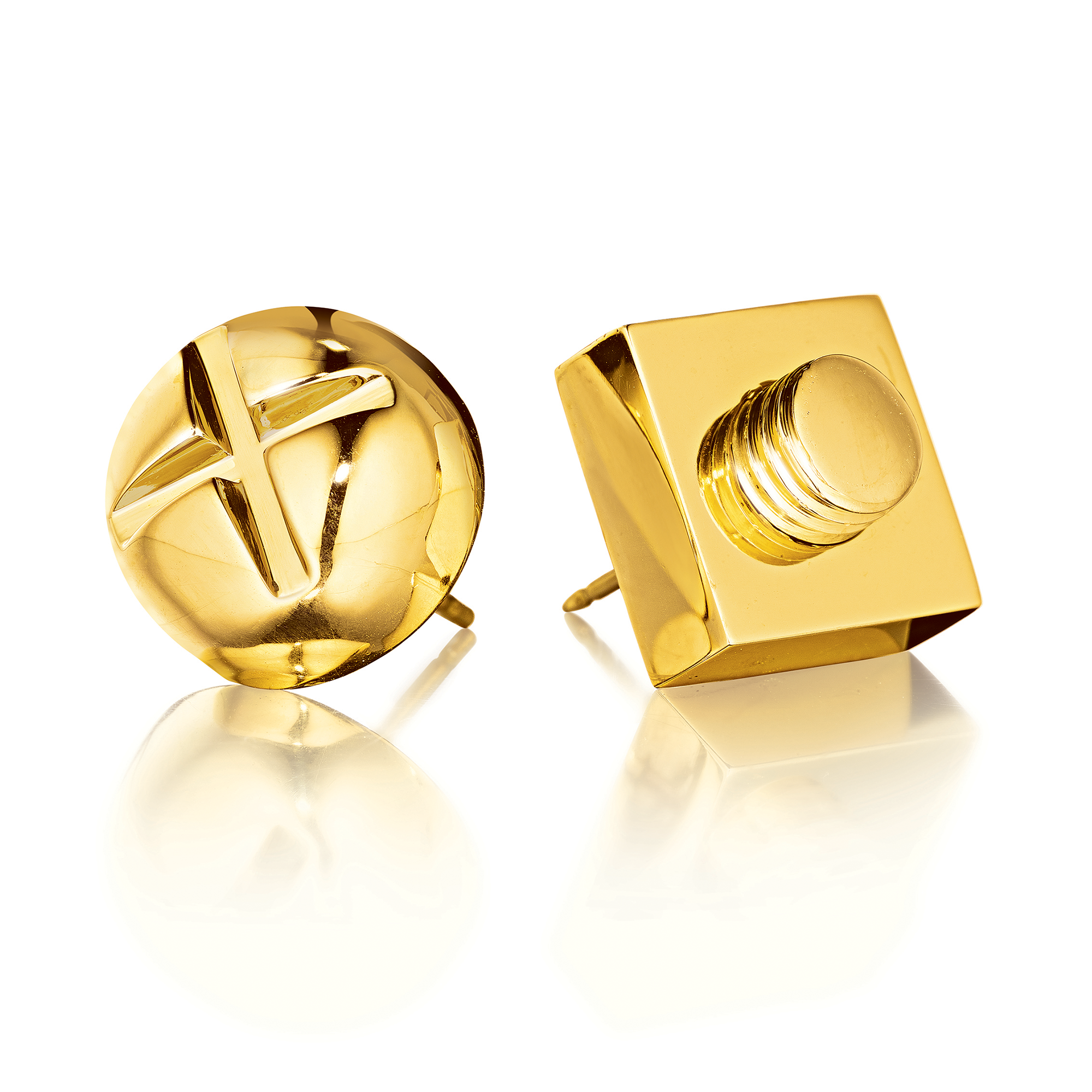Nut and Bolt earrings gold