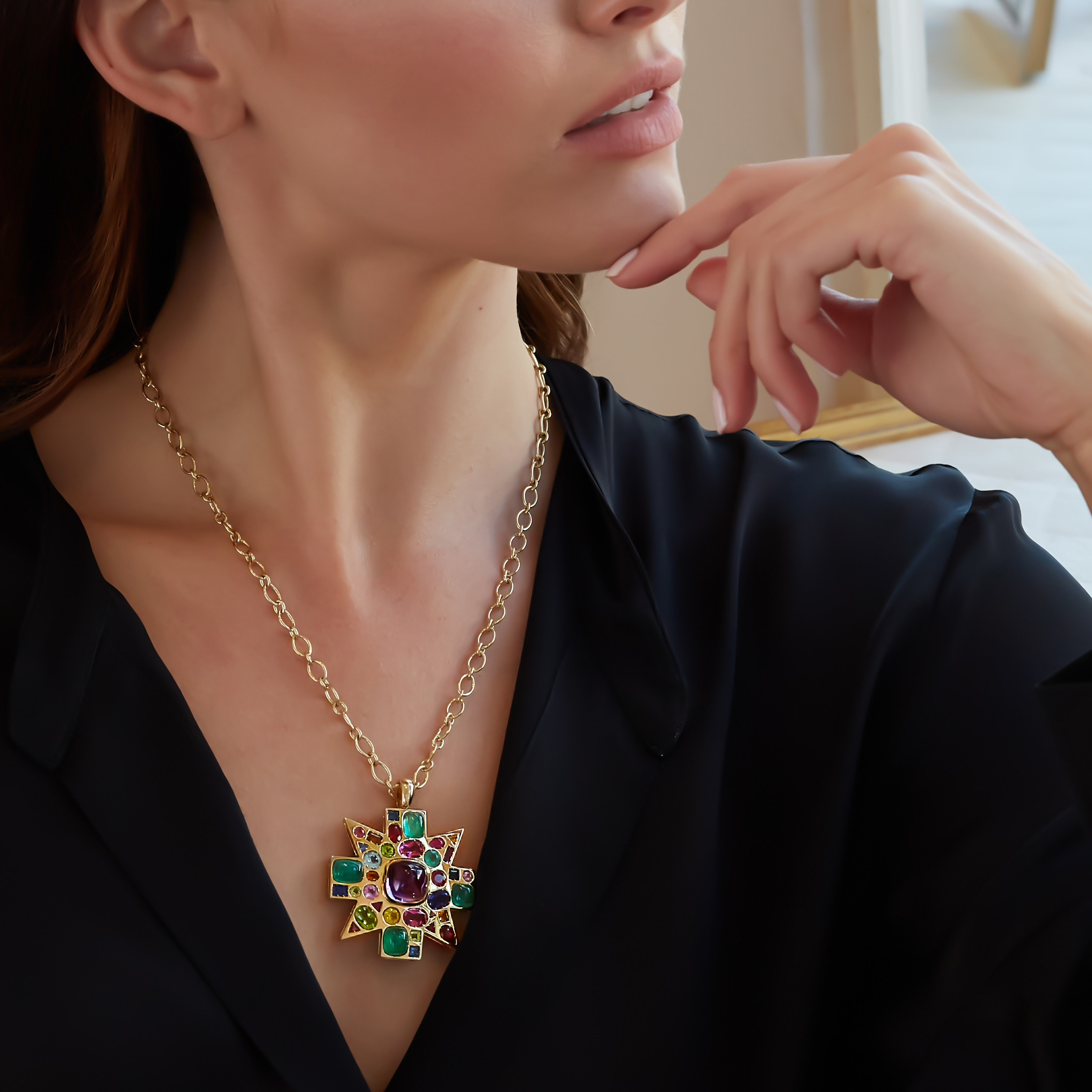 Baby Byzantine Pendant Necklace on Model