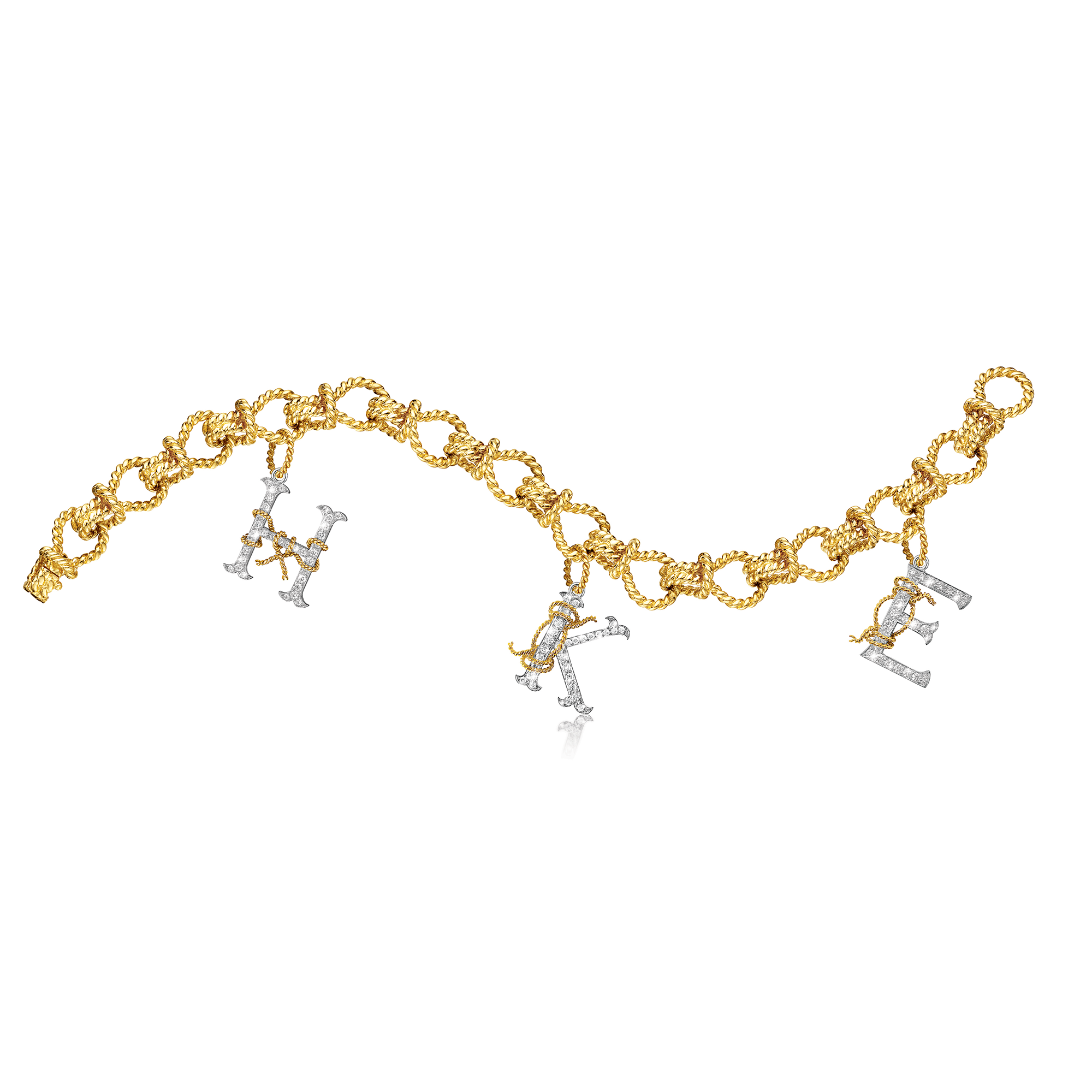 Initial charm bracelet in gold and diamond