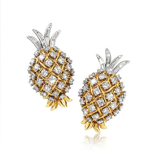 Pineapple Earclips_Gold-Diamond