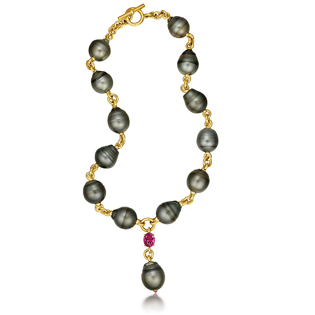 Y Necklace_Blk Pearl-Pink Sapphire