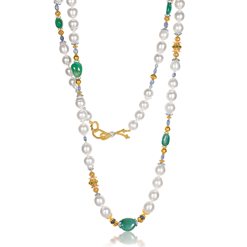 Verdura-Jewelry-Byzantine-Pearl-Necklace-Emerald-Sapphire-Gold