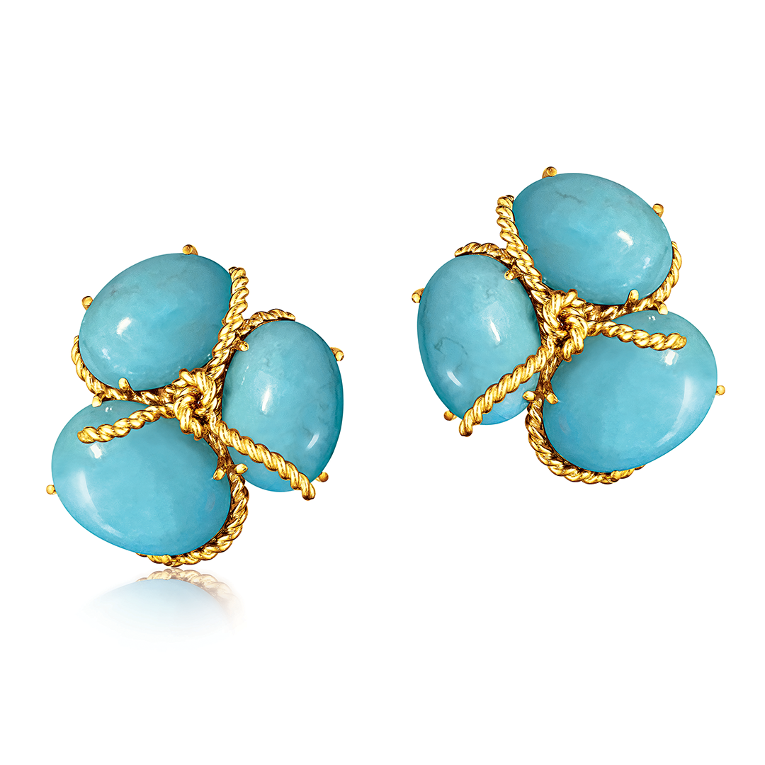 Rope Cluster Earclips_Turquoise-Gold Rope