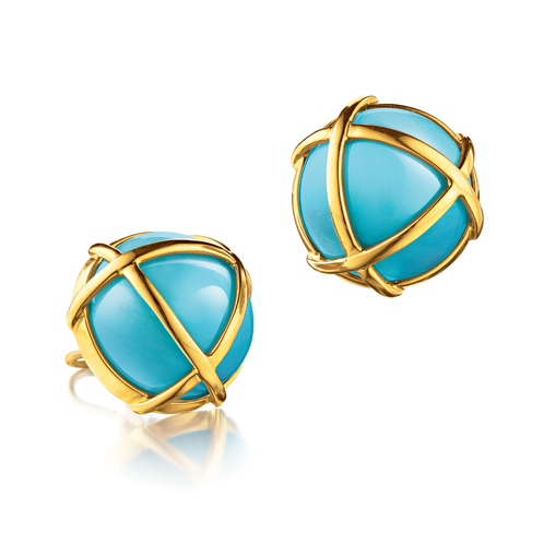 Verdura-Jewelry-Caged-Earclips-Gold-Turquoise