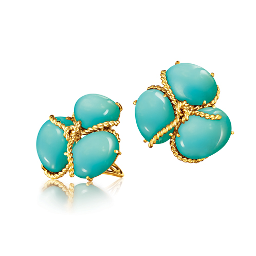 Verdura-Jewelry-Rope-Cluster-Earclips-Turquoise-Gold