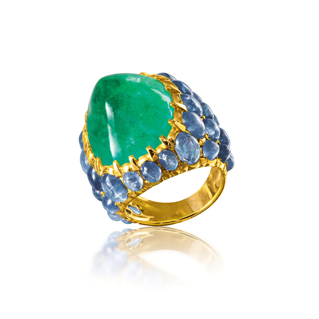 Verdura-Mosaic-Ring in emerald and sapphire