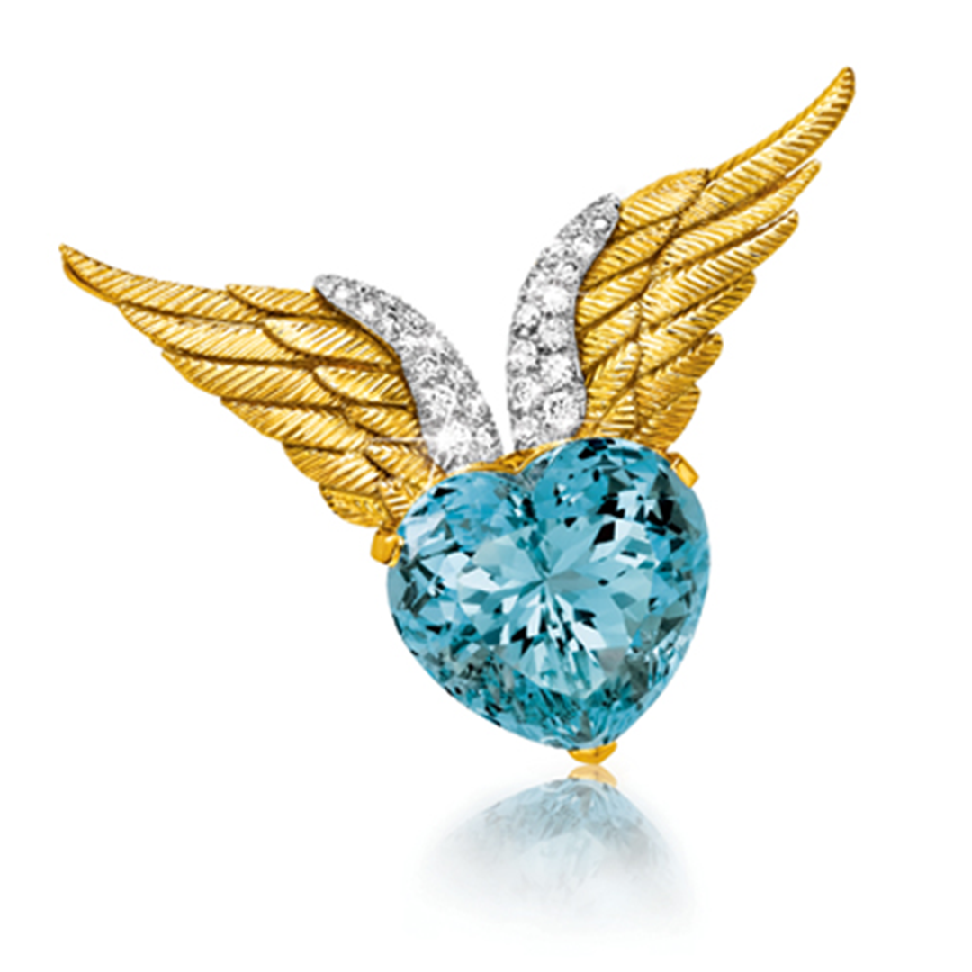 Winged Heart Brooch aquamarine