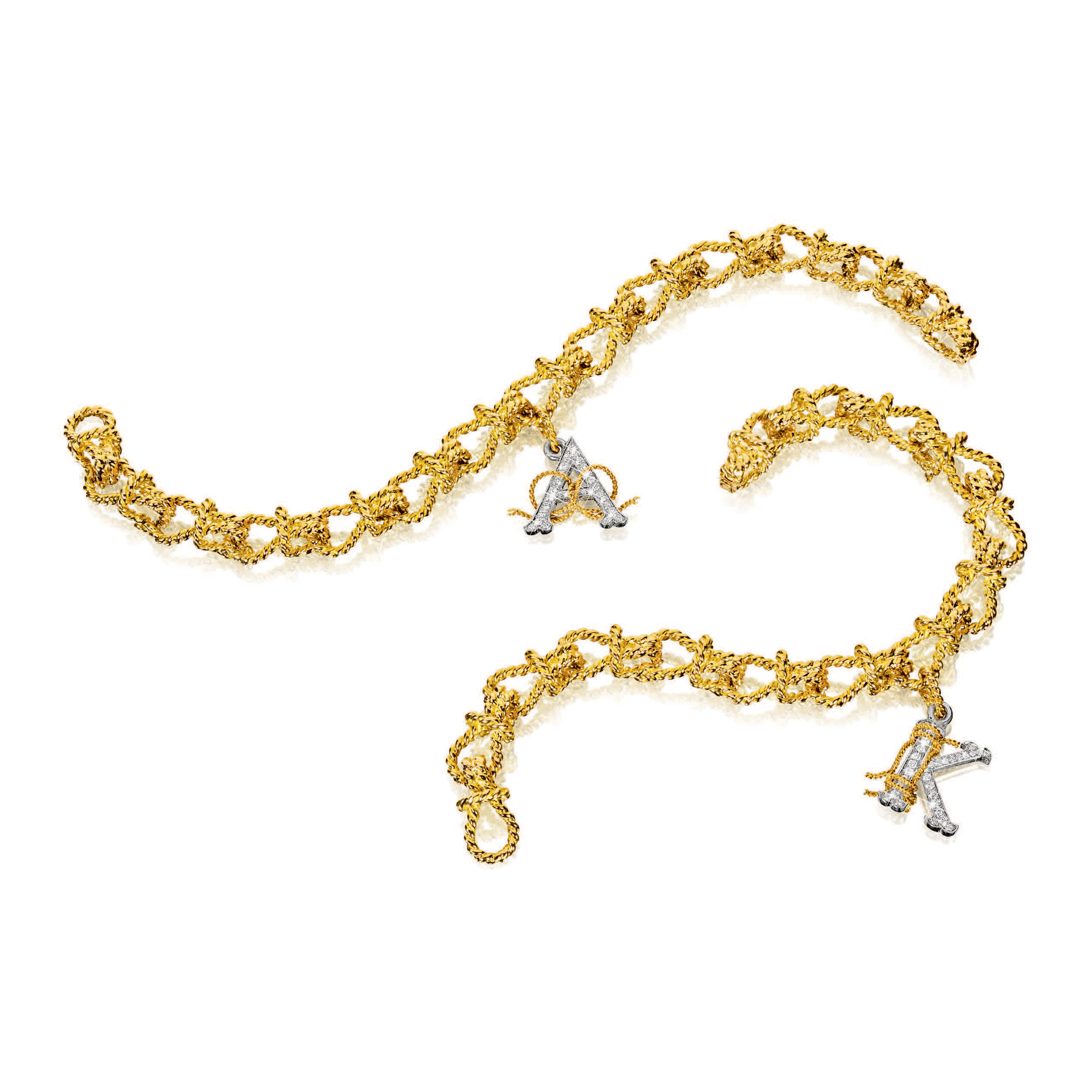 rope link bracelet with diamond initial